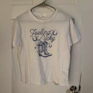 Tres Bien White Tee with Blue Graphic